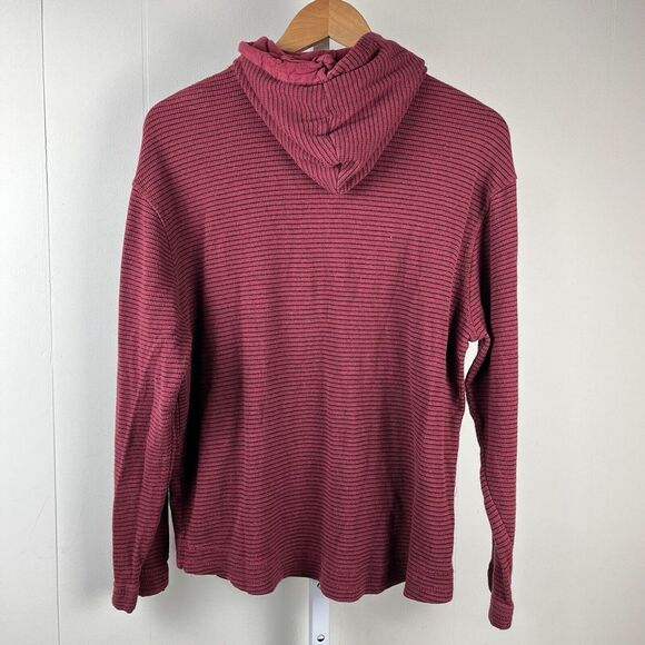 Airwalk Hooded Hoodie Top‎ Womens Large Thermal Waffle Knit Red Black Stripe - Picture 5 of 7